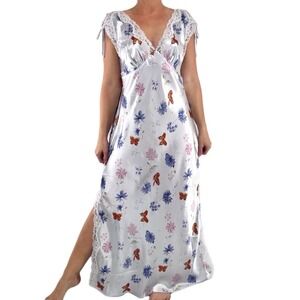 Butterfly Babydoll Maxi Slip Dress L Fairy Coquette Cottage Romantic Vintage Y2K